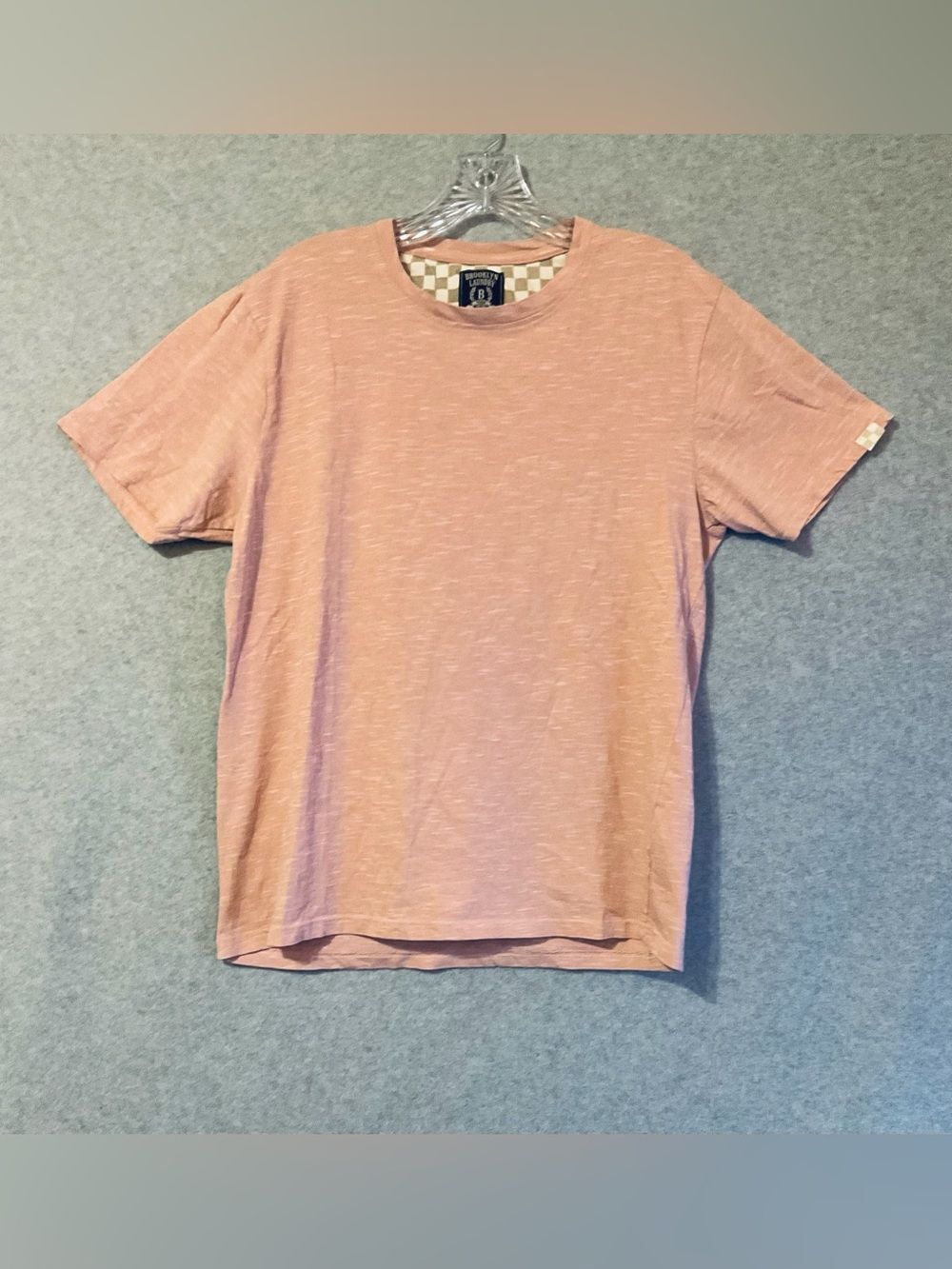 Brooklyn Laundry Mens Pink Heather T Shirt Checkerboard Trim Short Sleeve Sz L